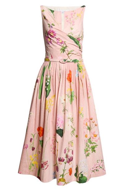 Oscar de la Renta Oscar de la Renta Mixed Botanical Cotton Stretch Poplin Midi Dress