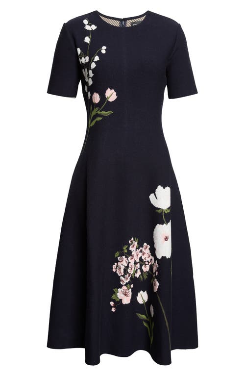 Oscar de la Renta Oscar de la Renta Mixed Botanical Jacquard Sweater Dress