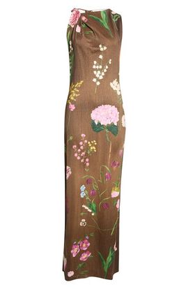 Oscar de la Renta Oscar de la Renta Mixed Botanical Milano Jersey Dress