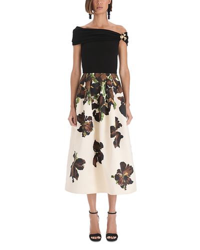 Oscar De La Renta Oscar de la Renta Mixed Media Off Shoulder Dress