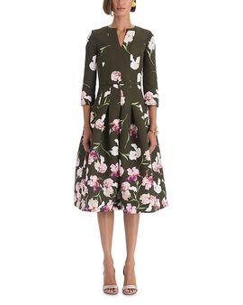 Oscar De La Renta Oscar de la Renta Painted Iris Belted Midi Dress