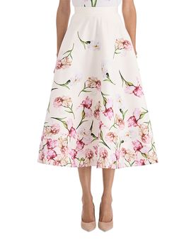 Oscar De La Renta Oscar de la Renta Painted Iris Cotton Stretch A Line Skirt