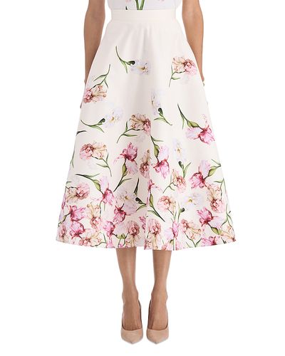 Oscar De La Renta Oscar de la Renta Painted Iris Cotton Stretch A Line Skirt