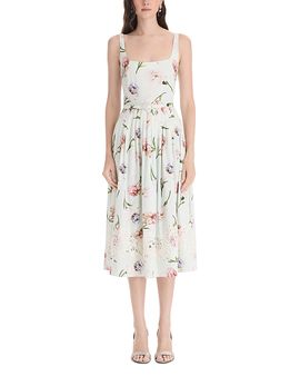 Oscar De La Renta Oscar de la Renta Painted Iris Cotton Stretch Midi Dress