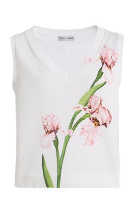 Oscar de la Renta Oscar de la Renta Painted Iris CottonBlend Tank Top