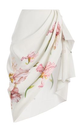Oscar de la Renta Oscar de la Renta Painted Iris Draped Skirt
