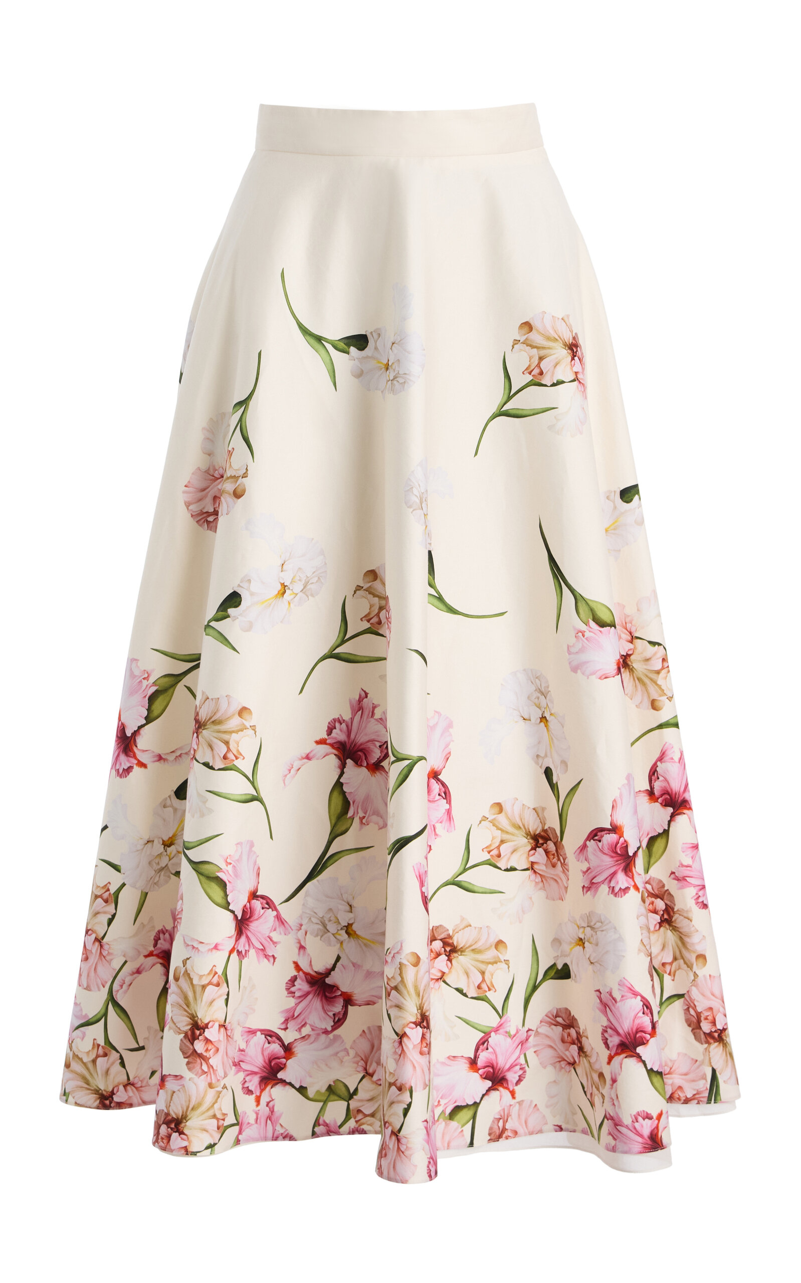 Oscar de la Renta Oscar de la Renta Painted Iris Poplin ALine Midi Skirt