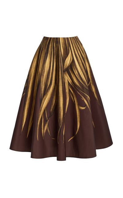 Oscar de la Renta Oscar de la Renta PalmPrinted Faille Midi Skirt