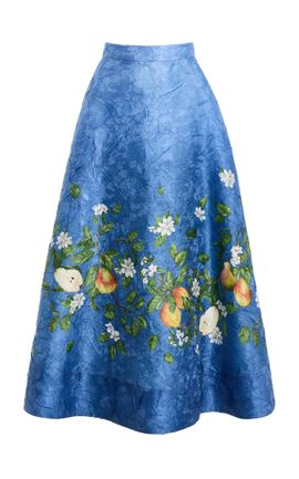 Oscar de la Renta Oscar de la Renta Printed Crushed Satin Midi Skirt