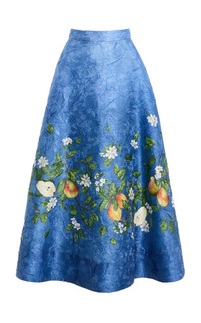 Oscar de la Renta Oscar de la Renta Printed Crushed Satin Midi Skirt