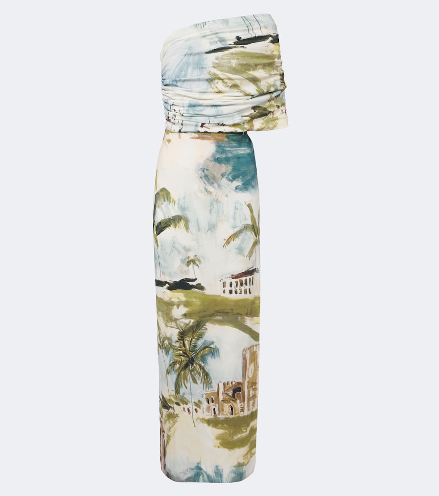 Oscar de la Renta Oscar de la Renta Printed draped jersey off-shoulder maxi dress