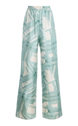Oscar de la Renta Oscar de la Renta Printed SilkTwill WideLeg Pants