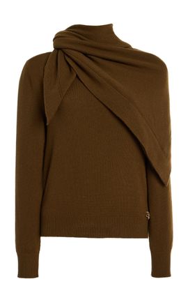 Oscar de la Renta Oscar de la Renta ScarfDetailed Cashmere Sweater Brown M