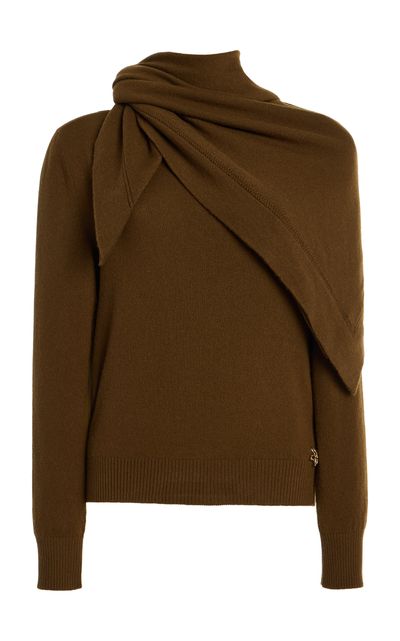 Oscar de la Renta Oscar de la Renta ScarfDetailed Cashmere Sweater Brown M