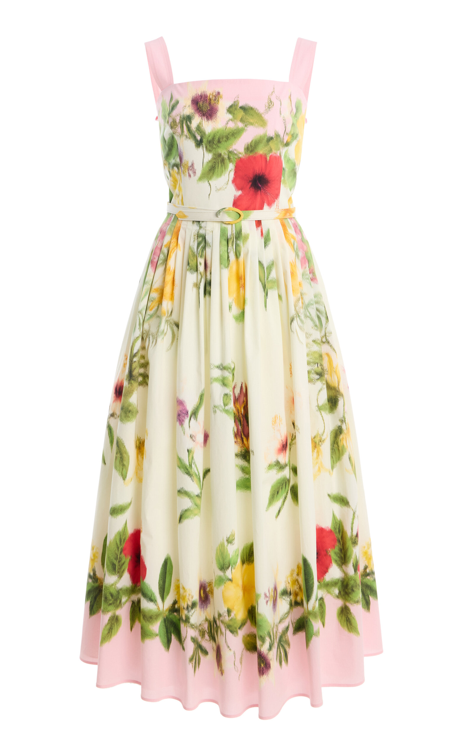 Oscar de la Renta Oscar de la Renta ScarfPrinted Stretch CottonPoplin Midi Dress
