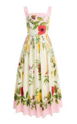 Oscar de la Renta Oscar de la Renta ScarfPrinted Stretch CottonPoplin Midi Dress