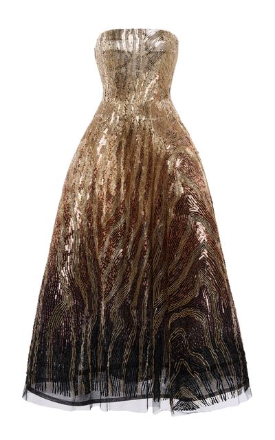 Oscar de la Renta - Sequined Moire Ombre Maxi Dress