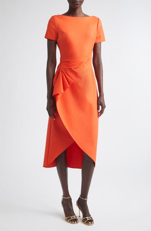 Oscar de la Renta Oscar de la Renta Short Sleeve Draped Waist Stretch Virgin Wool Blend Day Dress