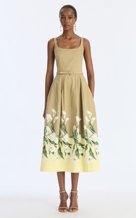 Oscar de la Renta Oscar de la Renta Sleeveless Calla Lily Border Cotton Day Dress