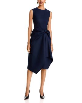 Oscar De La Renta Oscar de la Renta Sleeveless Draped Waist Wool Blend Cocktail Dress