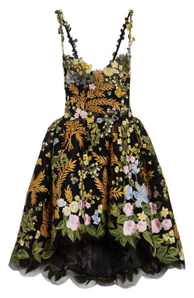Oscar de la Renta Oscar de la Renta Sleeveless Mixed Botanical Floral Lace Cocktail Dress