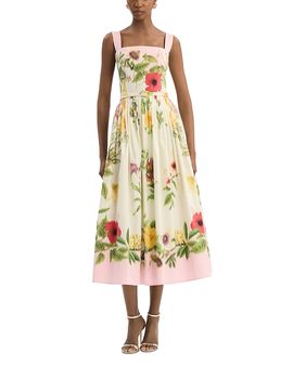 Oscar De La Renta Oscar de la Renta Sleeveless Multi Floral Poplin Scarf Print Day Dress