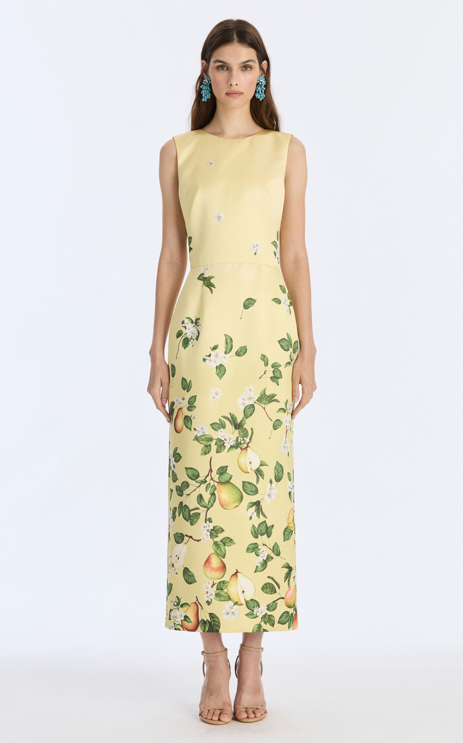 Oscar de la Renta Oscar de la Renta Sleeveless Pears Floral Degrade Satin Cocktail Dress