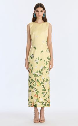 Oscar de la Renta Oscar de la Renta Sleeveless Pears Floral Degrade Satin Cocktail Dress