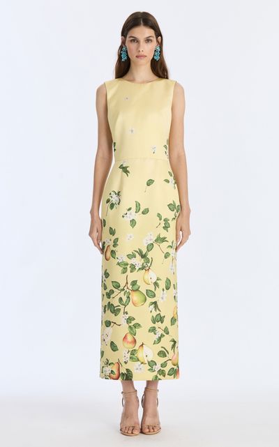Oscar de la Renta Oscar de la Renta Sleeveless Pears Floral Degrade Satin Cocktail Dress