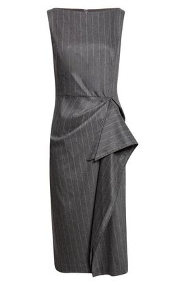 Oscar de la Renta Oscar de la Renta Sleeveless Pinstripe Stretch Virgin Wool & Cashmere Draped Pencil Dress