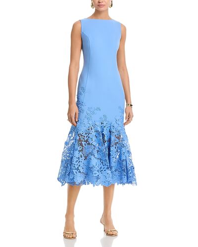 Oscar De La Renta Oscar de la Renta Sleeveless Porcelain Flowers Guipure Day Dress