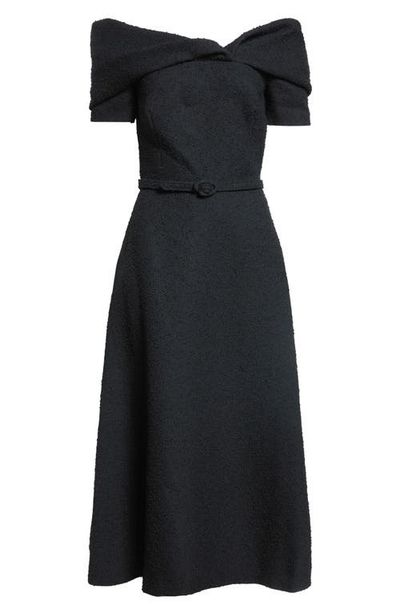 Oscar de la Renta Oscar de la Renta Slubby Off the Shoulder Tweed Midi Dress
