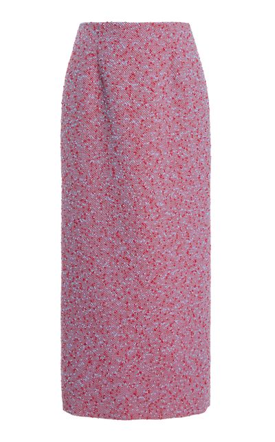 Oscar de la Renta Oscar de la Renta Slubby WoolTweed Gauze Maxi Pencil Skirt