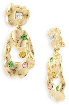 Oscar de la Renta Oscar de la Renta Textured Metal & Crystal Drop Clip-On Earrings