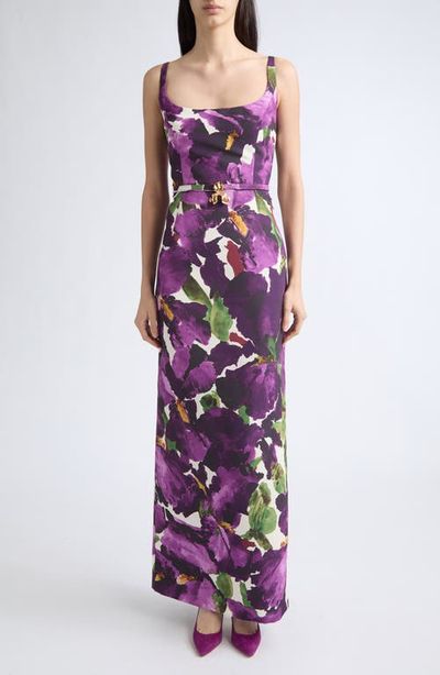 Oscar de la Renta Oscar de la Renta Watercolor Iris Faille Column Gown