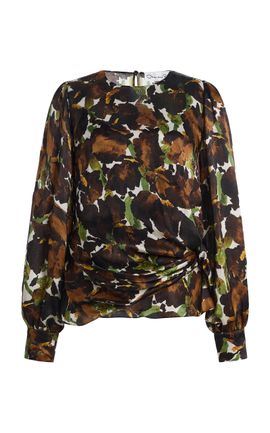 Oscar de la Renta Oscar de la Renta Watercolor Iris Satin Chiffon Blouse