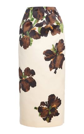 Oscar de la Renta Oscar de la Renta Watercolor Iris Satin Midi Skirt