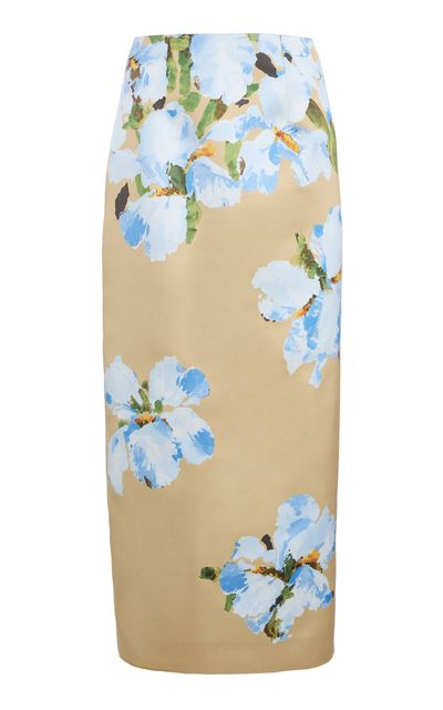Oscar de la Renta Oscar de la Renta Watercolor Iris Satin Pencil Midi Skirt