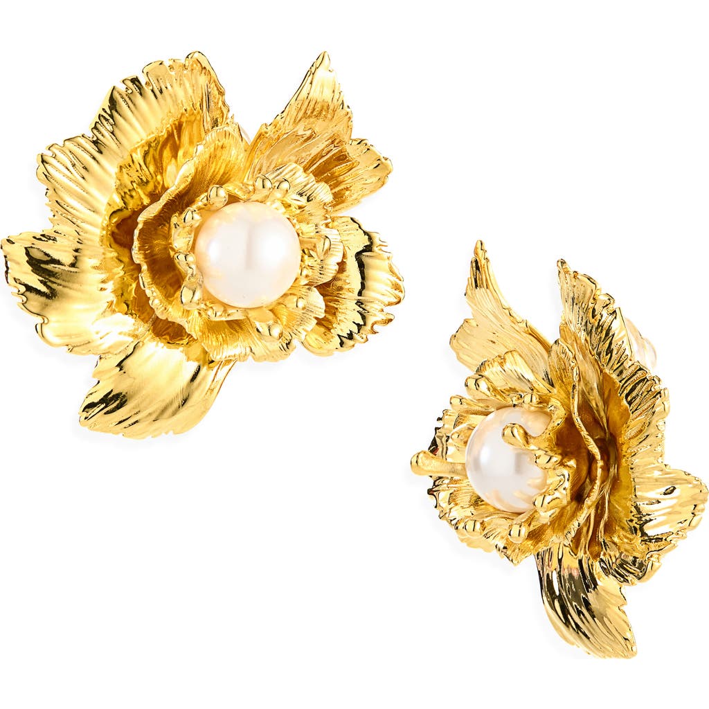 Oscar de la Renta Oscar de la Renta Wild Poppy Faux Pearl Clip-On Earrings