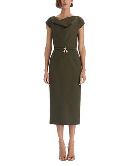 Oscar De La Renta Oscar de la Renta Wool Blend Drape Neck Belted Dress