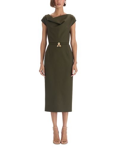 Oscar De La Renta Oscar de la Renta Wool Blend Drape Neck Belted Dress