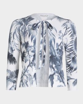 Oscar de la Renta Palm-Print Neck-Tie Cardigan