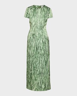 Oscar de la Renta Short-Sleeve Crushed Velvet-Printed Satin Midi Dress