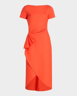 Oscar de la Renta Short-Sleeve Draped Midi Dress