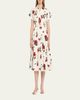 Oscar de la Renta Short-Sleeve Hibiscus Cotton Poplin Midi Shirtdress With Belt - 2