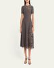Oscar de la Renta Short-Sleeve Lace-Inset Wool Knit Midi Dress - 2