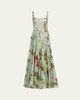 Oscar de la Renta Sleeveless Chine Hibiscus Silk Gazar Trumpet Gown - 1