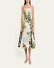 Oscar de la Renta Sleeveless Foliage-Print Faille Square-Neck Midi Dress - 2