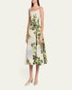 Oscar de la Renta Sleeveless Foliage-Print Faille Square-Neck Midi Dress - 4