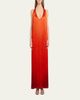 Oscar de la Renta Sleeveless Fringed Plunging Halter Gown - 2